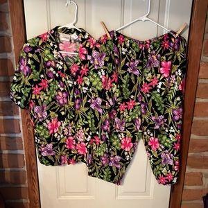 2 pc Tropical outfit top & pants Rayon size 18 / 20 Purple Fuchsia Green floral